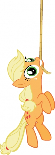 Эпплджек висит на веревке