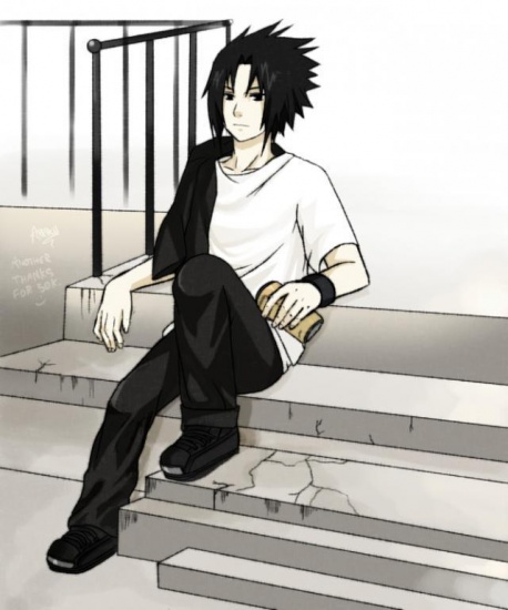 Саске на ступеньках