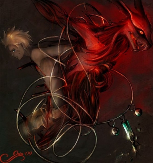 Наруто и Кьюби. Арт от Orin.