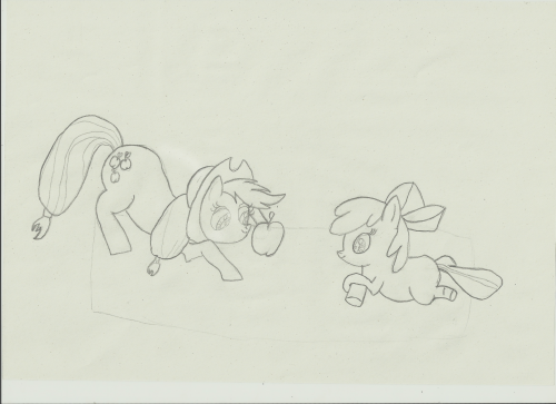 Эпплджек хочет поделится с Эпплблум огромным яблоком