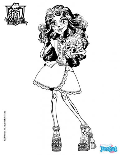 Скелита Калаверас в красивом платье, раскраска