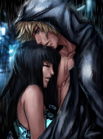 Наруто и Хината под дождем