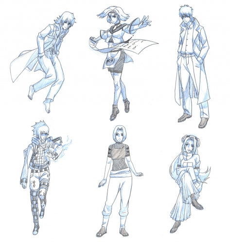 Зарисовки с персонажами (некоторые в стиле аниме и манги Наруто)