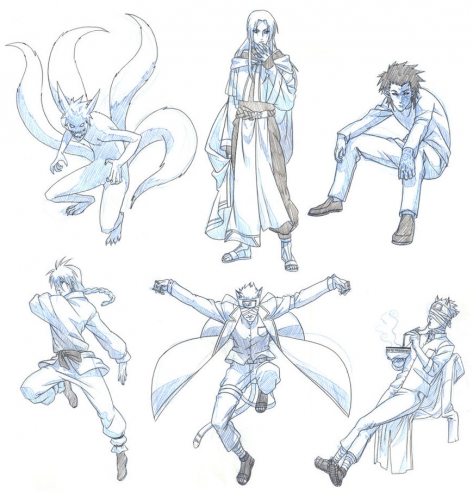 Зарисовки с персонажами (некоторые в стиле аниме и манги Наруто)