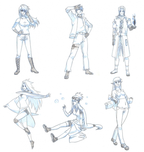 Зарисовки с персонажами (некоторые в стиле аниме и манги Наруто)