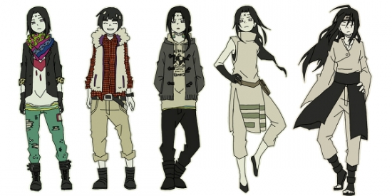 Нейджи в разных костюмах.