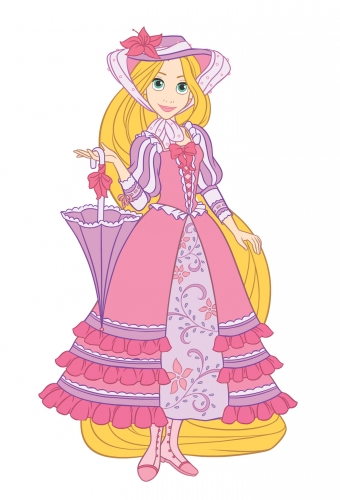 Рапунцель в очаровательном наряде с зонтиком