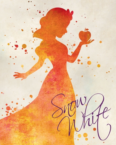 Белоснежка с яблоком, силуэт красками