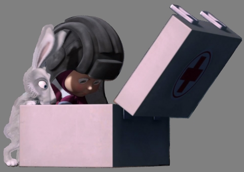 Маша с зайцем изучают содержимое коробки