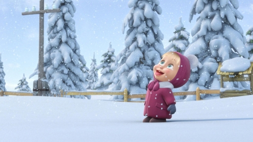 Маша ловит снег языком