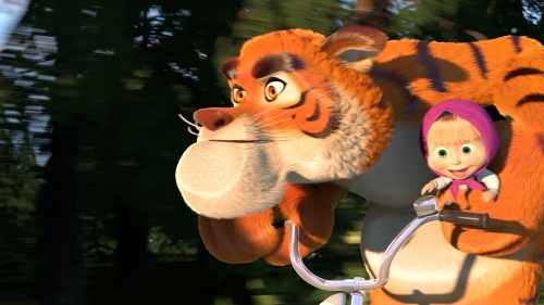 Тигр и Маша едут на велосипеде