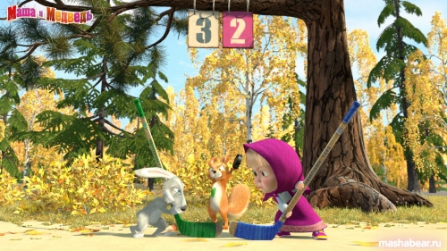 Маша и Заяц играют в хоккей