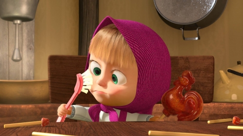 Маша и Медведь, Маша в раздумьях держит зубную щетку