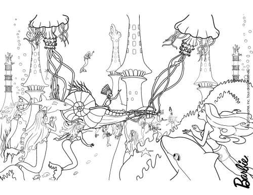 Раскраска, подводный мир русалок