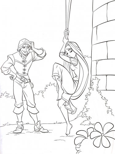 Раскраска Рапунцель спускается вниз