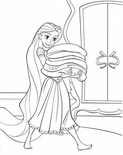 Раскраска Рапунцель раскладывает белье