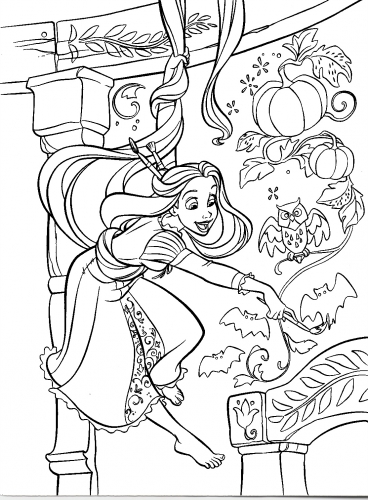 Рапунцель украшает стены на Хэллоуин