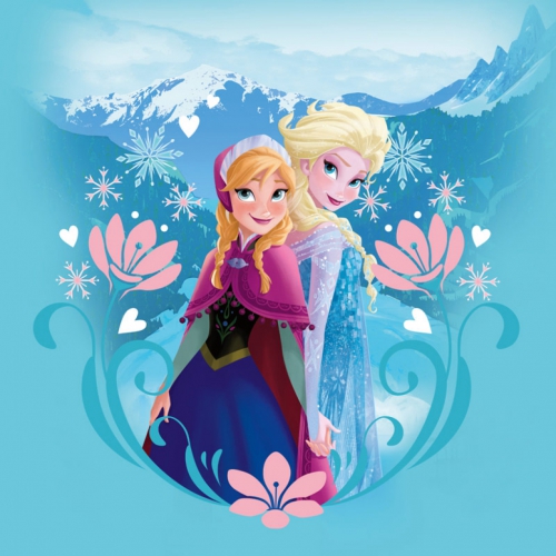 Холодное Сердце Эльза и Анна на фоне снежных гор