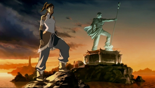 Корра и статуя Аанга