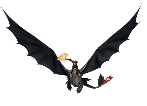 Иккинг с горящим мечом верхом на Беззубике