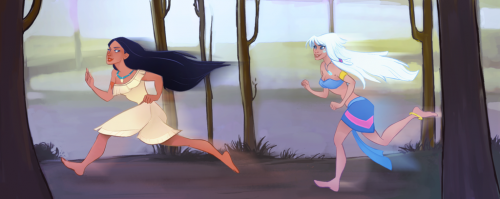 Покахонтас и Кида бегут сквозь леса