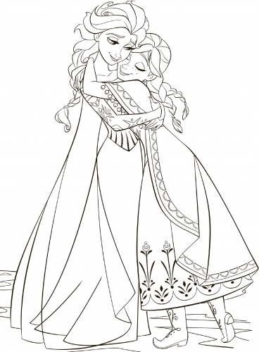 Холодное Сердце объятия сестер Анны и Эльзы раскраска