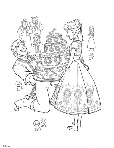 Раскраска Холодное Торжество: Кристофф держит торт для Анны