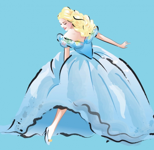 Золушка смотрит на хрустальную туфельку