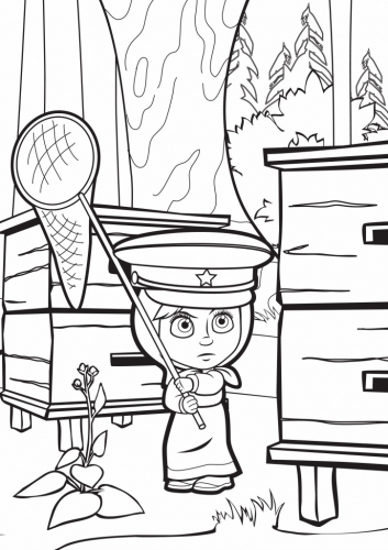 Раскраска Маша и Медведь, Маша в фуражке