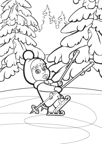Раскраска Маша и Медведь, Маша на коньках