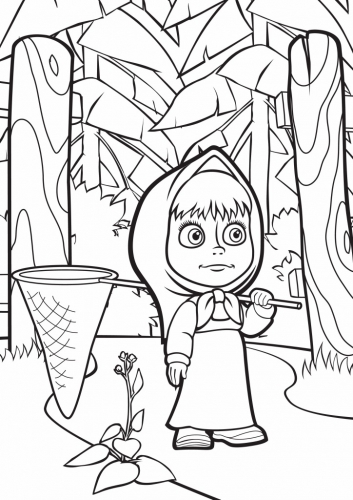 Раскраска Маша и Медведь, Маша с садком