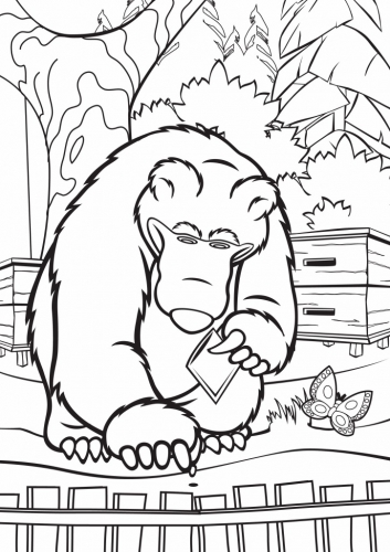 Раскраска Маша и Медведь, Медведь садит семена