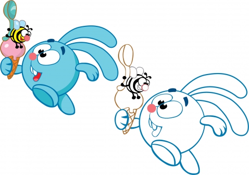 Смешарики раскраска с примером, Крош с мороженым