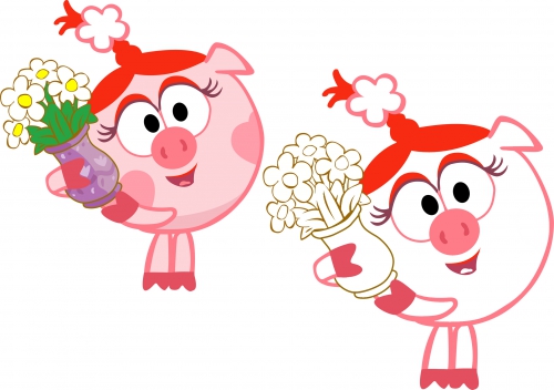 Смешарики раскраска с примером, Нюша с цветами