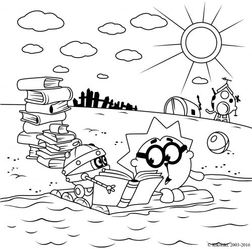 Раскраска Смешарики, Ежик и Биби с книгами