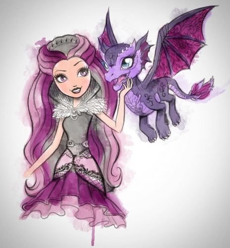 Рэйвен и ее дракон Невермор, акварельный стиль