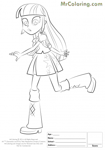 Раскраска Твайлайт в образе Девушки Эквестрии