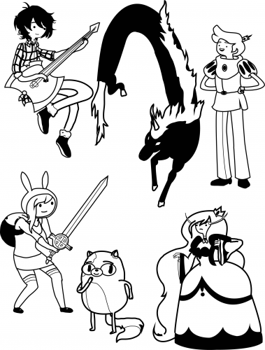 Раскраска Время Приключений женские/мужские версии главных персонажей