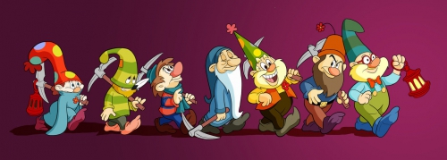 Старые семь гномов в одежде новых семи гномов