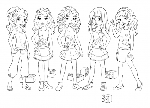 Раскраски Lego Friends подружки из Хартлейк Сити