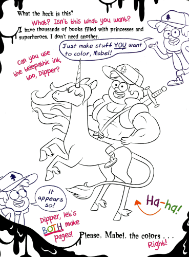 Раскраска Гравити Фолз - Супер сильный Диппер верхом на единороге