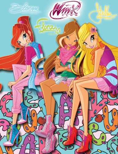 Флора, Стелла и Блум Винкс кафе стиль плакат