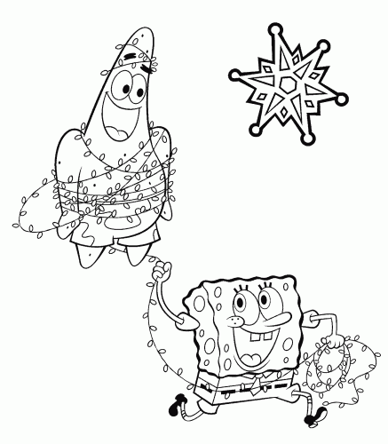 Новогодняя раскраска с Губкой Бобом и Патриком
