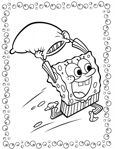 Раскраска Губка Боб и бой подушками