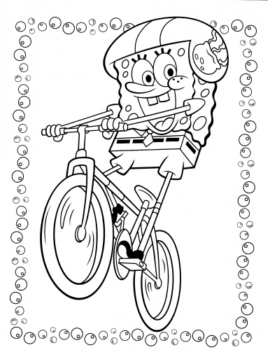 Раскраска Губка Боб на велосипеде