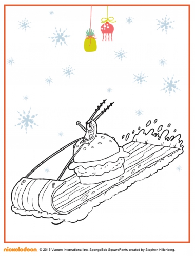 Шелдон Джей Планктон на санях, раскраска