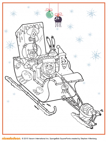 Новогодняя раскраска  Губка Боб и его друзья