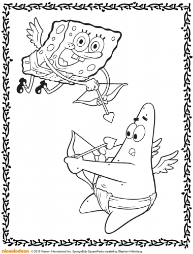Губка Боб и Патрик купидоны, раскраска