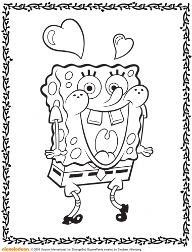 Губка Боб и сердечки, раскраска