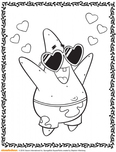 Патрик Стар и сердечки, раскраска для девочек